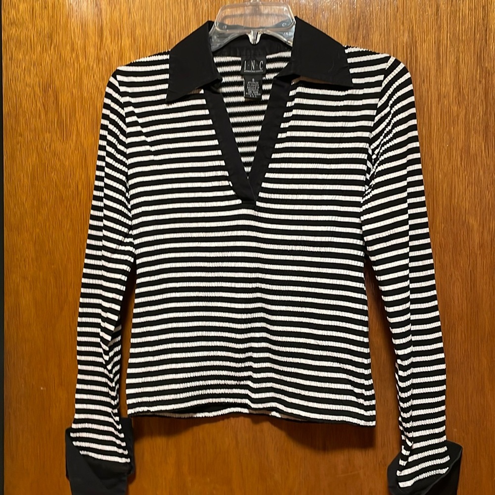 INC Black and White Striped Blouse Size Small